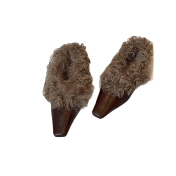 Лофери от овча кожа, Британски стил, квадратно носче, среден ток 3–5 см, гумена подметка