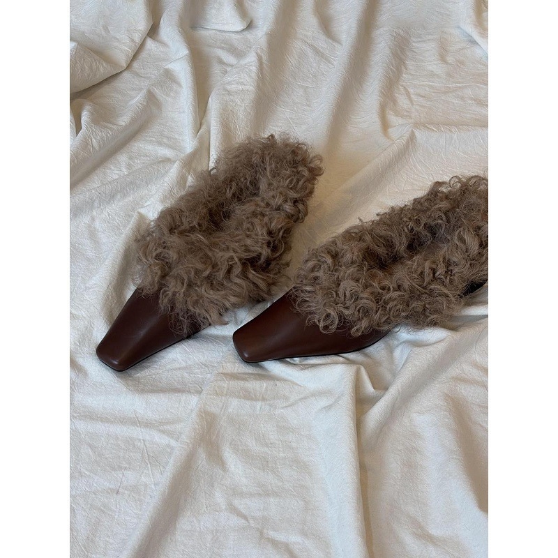 Лофери от овча кожа, Британски стил, квадратно носче, среден ток 3–5 см, гумена подметка