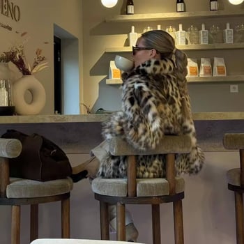 Ženska jakna s leopardim printom umjetnog krzna, rever, dugi rukavi, jesen 2025