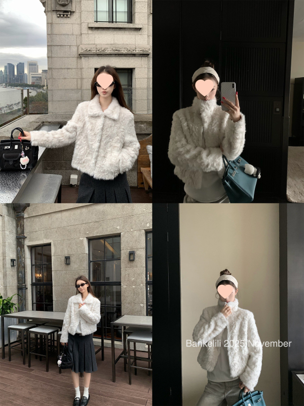 Női nyúl szőrme reverkabát, vastagított, normál hossz, hosszú ujjú