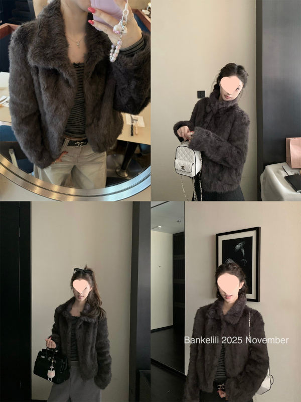 Női nyúl szőrme reverkabát, vastagított, normál hossz, hosszú ujjú