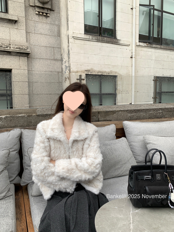 Női nyúl szőrme reverkabát, vastagított, normál hossz, hosszú ujjú