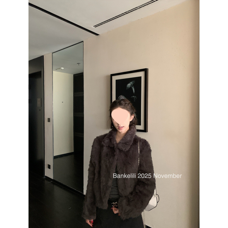 Női nyúl szőrme reverkabát, vastagított, normál hossz, hosszú ujjú