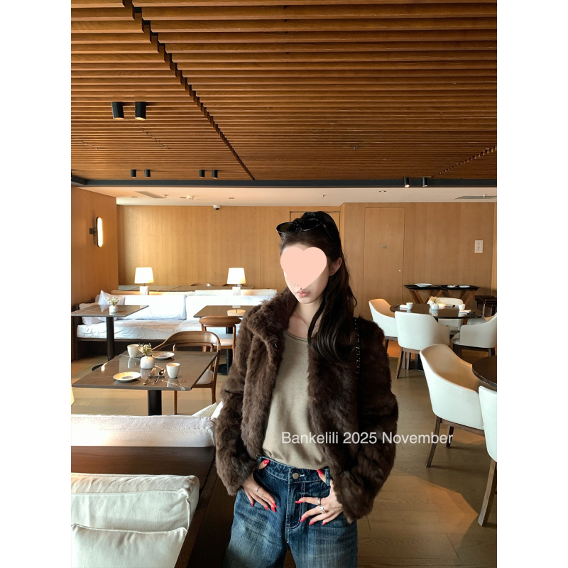 Női nyúl szőrme reverkabát, vastagított, normál hossz, hosszú ujjú