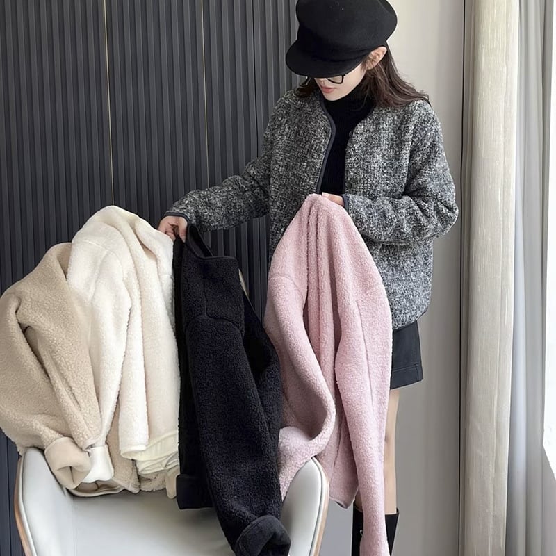 UNITHE γυναικείο μπουφάν από πολαρ φλίς με στρογγυλό λαιμό, μακριά μανίκια, μονόχρωμο, παχύ ύφασμα, κλείσιμο με ένα κουμπί, casual στυλ