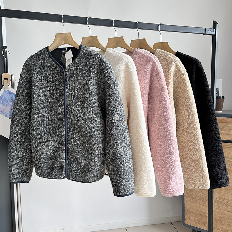 UNITHE γυναικείο μπουφάν από πολαρ φλίς με στρογγυλό λαιμό, μακριά μανίκια, μονόχρωμο, παχύ ύφασμα, κλείσιμο με ένα κουμπί, casual στυλ