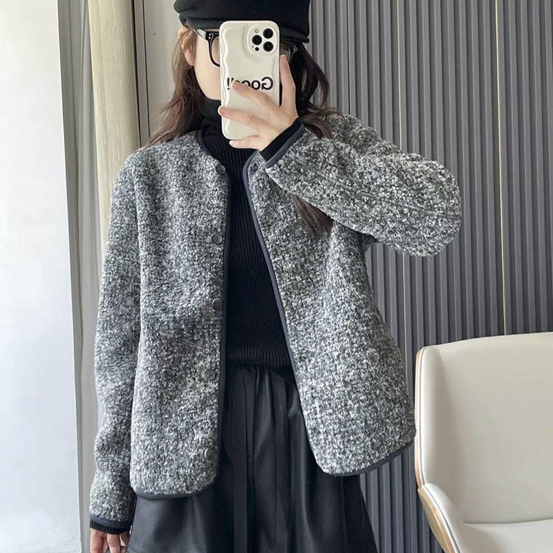 UNITHE γυναικείο μπουφάν από πολαρ φλίς με στρογγυλό λαιμό, μακριά μανίκια, μονόχρωμο, παχύ ύφασμα, κλείσιμο με ένα κουμπί, casual στυλ