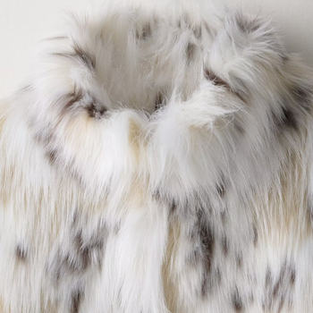 Γυναικείο μπουφάν από ψεύτικη γούνα με λεοπάρ μοτίβο, χαλαρή γραμμή, μακριά μανίκια, με μισό λαιμό