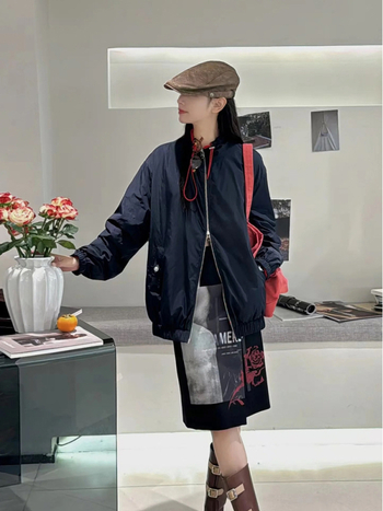 Ζακέτα από μαλλί και πολυεστέρα με φερμουάρ, μονόχρωμη, χαλαρή γραμμή, μεσαίο μήκος, φθινόπωρο 2025, casual ιαπωνοκορεατικό στυλ