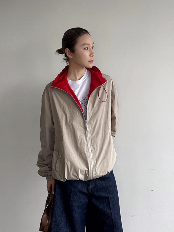 Ζακέτα από μαλλί και πολυεστέρα με φερμουάρ, μονόχρωμη, χαλαρή γραμμή, μεσαίο μήκος, φθινόπωρο 2025, casual ιαπωνοκορεατικό στυλ