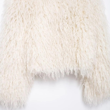 Γυναικείο κοντό παλτό με εφέ ψεύτικης γούνας, άνετη γραμμή, μακριά μανίκια, γιακά πόλο