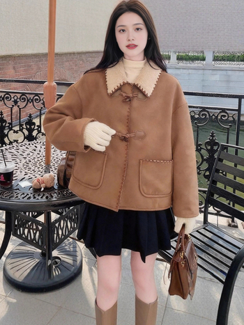 Γυναικείο μπουφάν με γιακά τύπου λαπέλ, φερμουάρ μπροστά, μακριά μανίκια, μονόχρωμο, πολυεστερικό ύφασμα