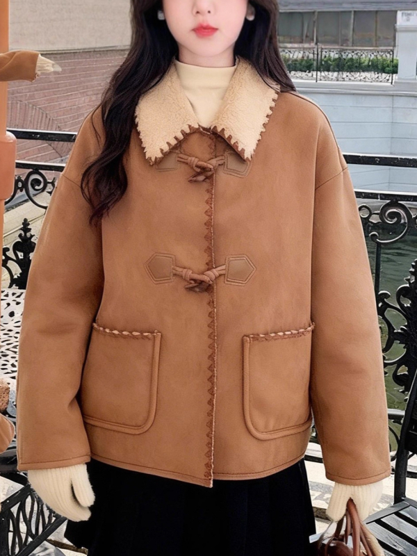 Γυναικείο μπουφάν με γιακά τύπου λαπέλ, φερμουάρ μπροστά, μακριά μανίκια, μονόχρωμο, πολυεστερικό ύφασμα