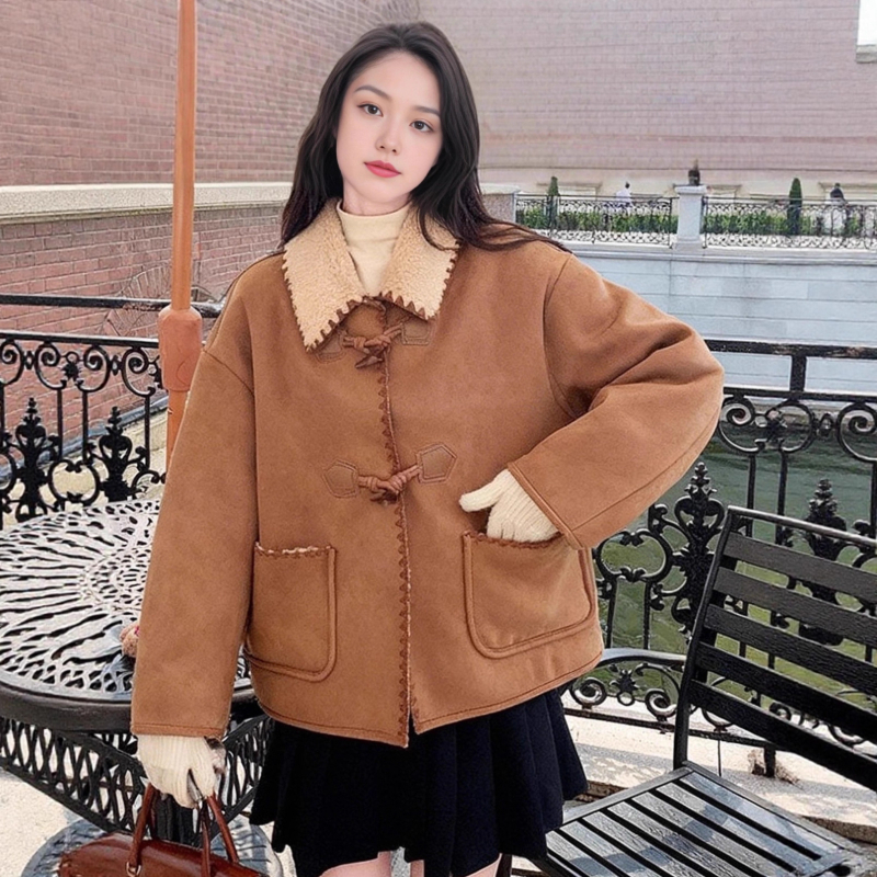 Γυναικείο μπουφάν με γιακά τύπου λαπέλ, φερμουάρ μπροστά, μακριά μανίκια, μονόχρωμο, πολυεστερικό ύφασμα