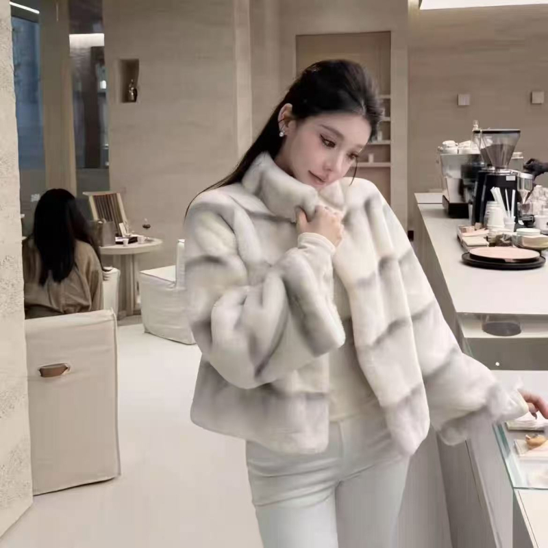 Γυναικείο παλτό από Mink βελούδο γούνας με σταθερό γιακά, στυλ Royal Sister, μακριά μανίκια