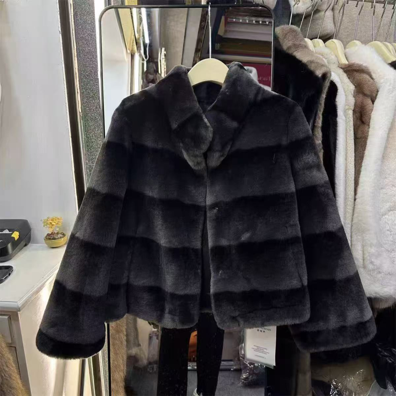 Γυναικείο παλτό από Mink βελούδο γούνας με σταθερό γιακά, στυλ Royal Sister, μακριά μανίκια