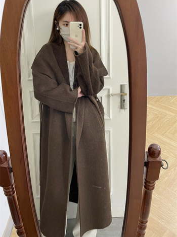 Γυναικείο αναστρέψιμο παλτό από μαλλί, μακρύ με γιακά τύπου πέτο, casual κορεατο-ιαπωνικό στυλ, μακρύ μήκος