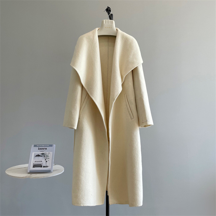 Γυναικείο αναστρέψιμο παλτό από μαλλί, μακρύ με γιακά τύπου πέτο, casual κορεατο-ιαπωνικό στυλ, μακρύ μήκος