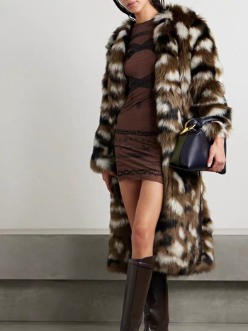 Γυναικείο παλτό από συνθετική γούνα, V-λαιμό, μακριά μανίκια, χειμώνας 2025