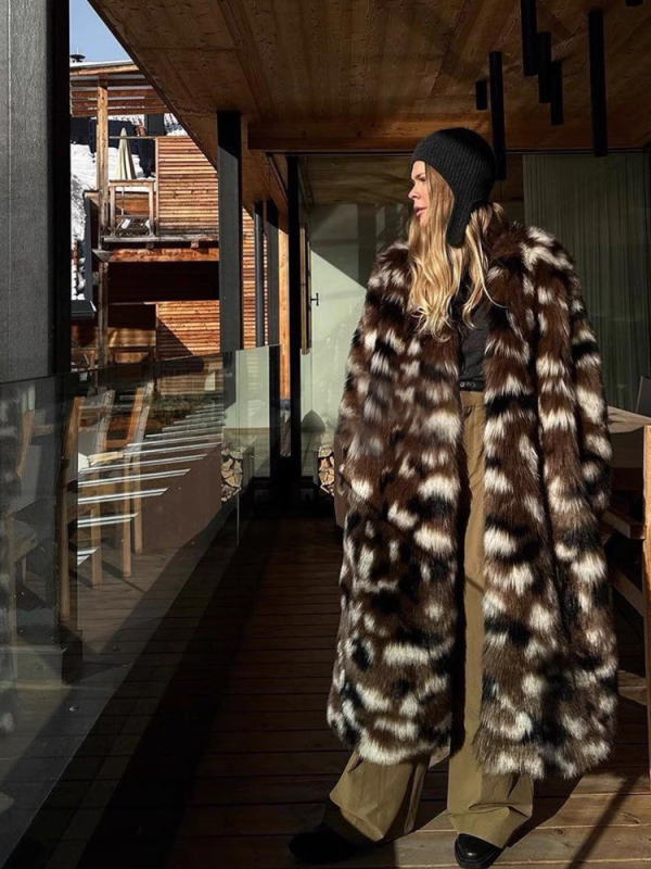 Γυναικείο παλτό από συνθετική γούνα, V-λαιμό, μακριά μανίκια, χειμώνας 2025