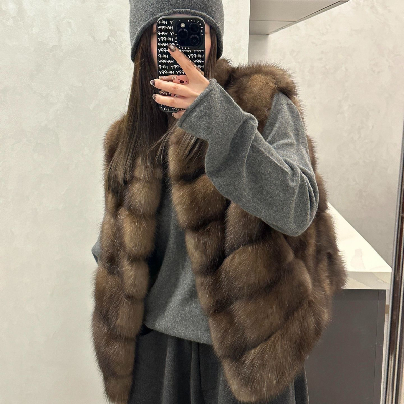 Γιλέκο από συνθετική γούνα αλεπούς, κορεατικό στυλ, χωρίς μανίκια, μεσαίο μήκος (50-65 cm), φθινόπωρο 2025
