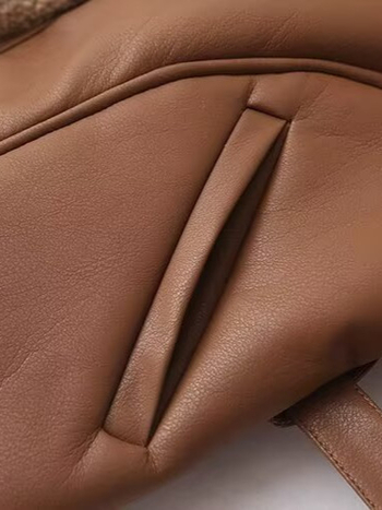 Γυναικείο τζάκετ με στενή μέση, ακανόνιστος ιμάντας, ενσωματωμένη γούνα για ζεστασιά, μακριά μανίκια, V-λαιμό με κορδόνι — Φθινόπωρο 2025