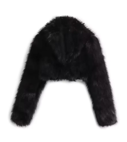 Γυναικείο παλτό από τεχνητό γούνα, κοντό στυλ, μακριά μανίκια, γούνινη γιακά, ύφασμα συνθετικής γούνας, φθινοπωρινή σεζόν 2025