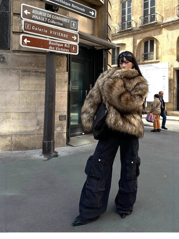 Γυναικείο παλτό από συνθετικό γούνα, με γιακά τύπου lapel, μακριά μανίκια, μεσαίο μήκος, στυλ δάσους