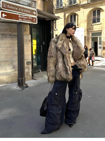 Γυναικείο παλτό από συνθετικό γούνα, με γιακά τύπου lapel, μακριά μανίκια, μεσαίο μήκος, στυλ δάσους