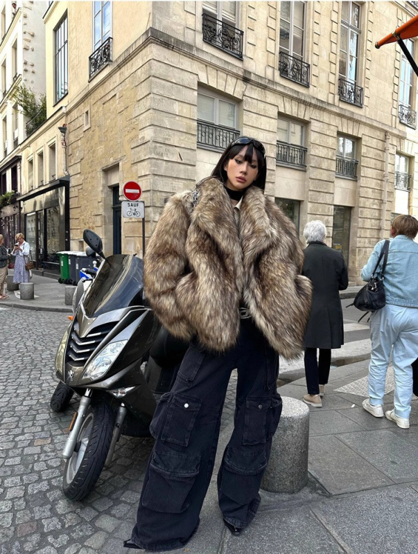 Γυναικείο παλτό από συνθετικό γούνα, με γιακά τύπου lapel, μακριά μανίκια, μεσαίο μήκος, στυλ δάσους