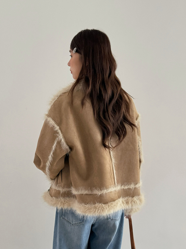 Velvet Puff Geming retro jakna od umjetne kože i krzna, ženska zima N779C