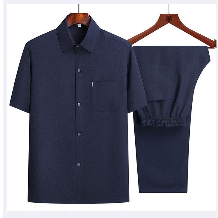 Ανδρικό πουκάμισο με κοντά μανίκια, φαρδιά γραμμή, τετράγωνος γιακά, λινό 96%+