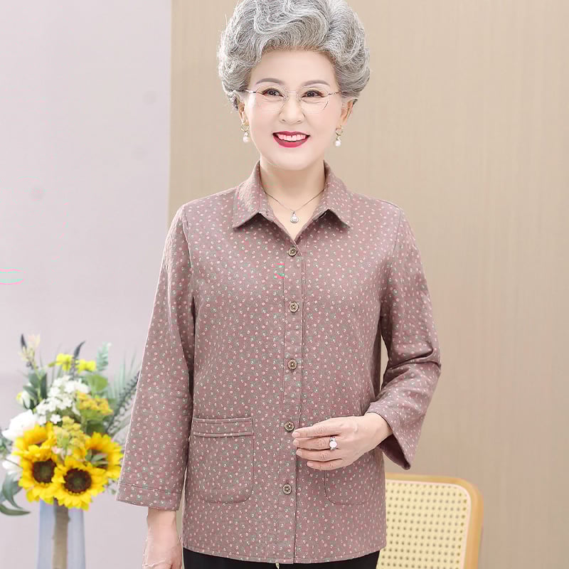 Cămașă din 100% bumbac, cu mânecă lungă, pentru femei de vârstă mijlocie și vârstnice – stil casual, vară 2025