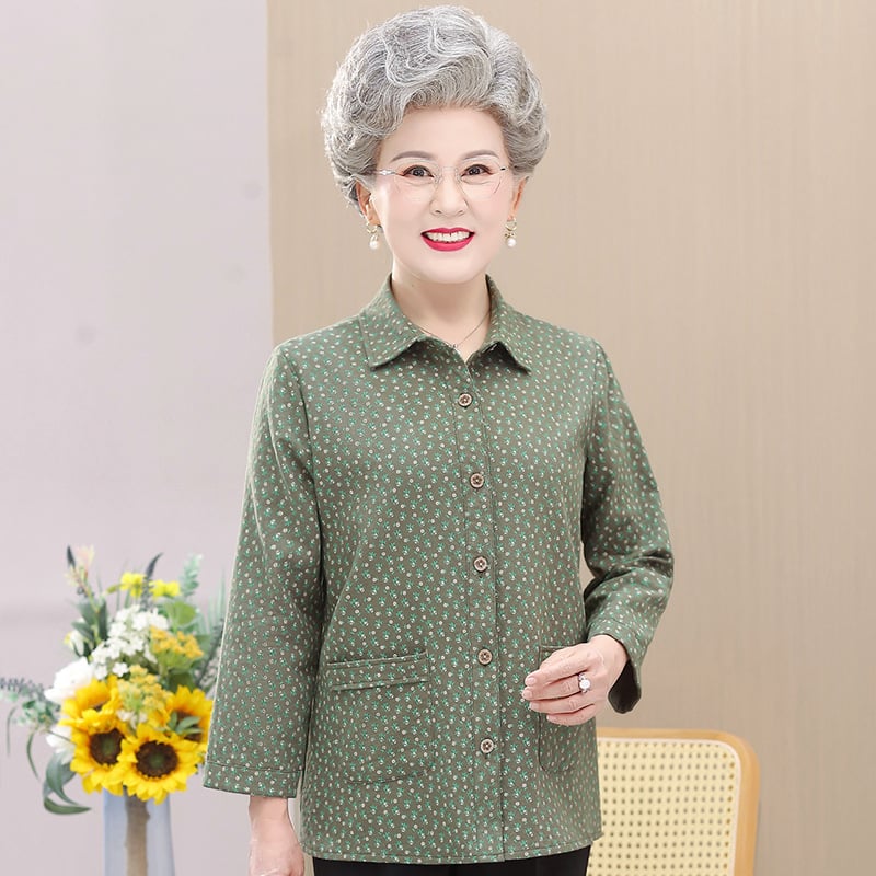 Cămașă din 100% bumbac, cu mânecă lungă, pentru femei de vârstă mijlocie și vârstnice – stil casual, vară 2025