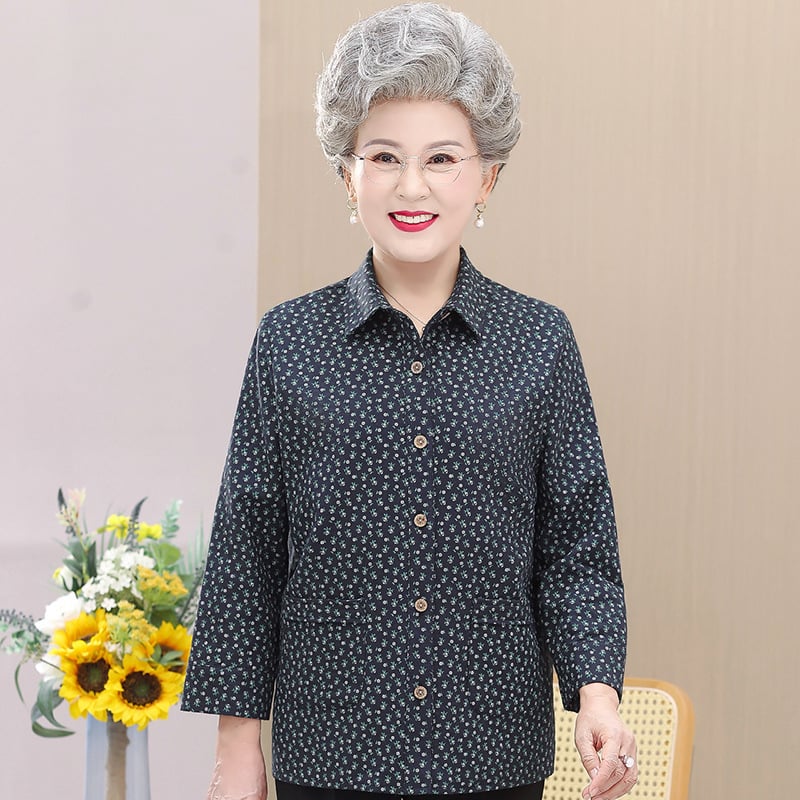 Cămașă din 100% bumbac, cu mânecă lungă, pentru femei de vârstă mijlocie și vârstnice – stil casual, vară 2025