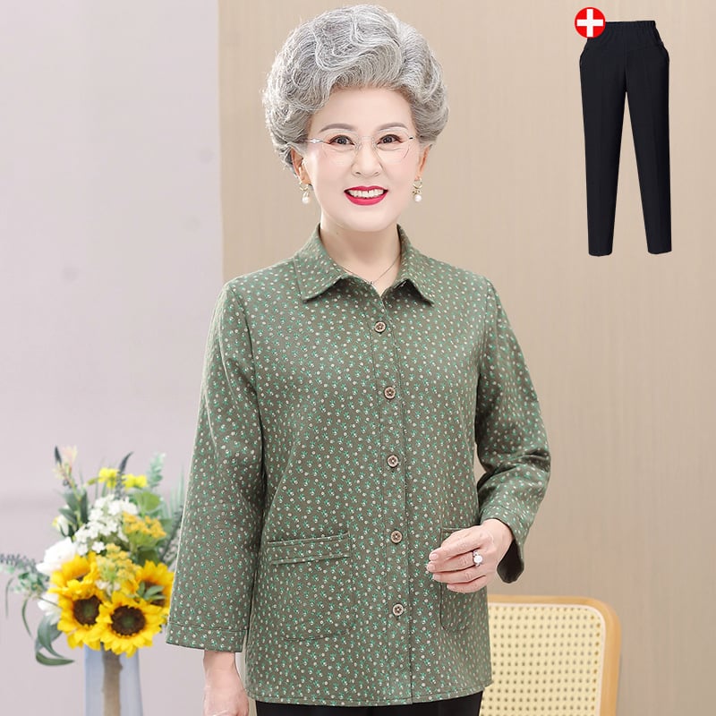 Cămașă din 100% bumbac, cu mânecă lungă, pentru femei de vârstă mijlocie și vârstnice – stil casual, vară 2025