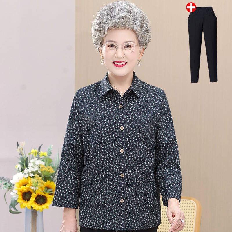 Cămașă din 100% bumbac, cu mânecă lungă, pentru femei de vârstă mijlocie și vârstnice – stil casual, vară 2025