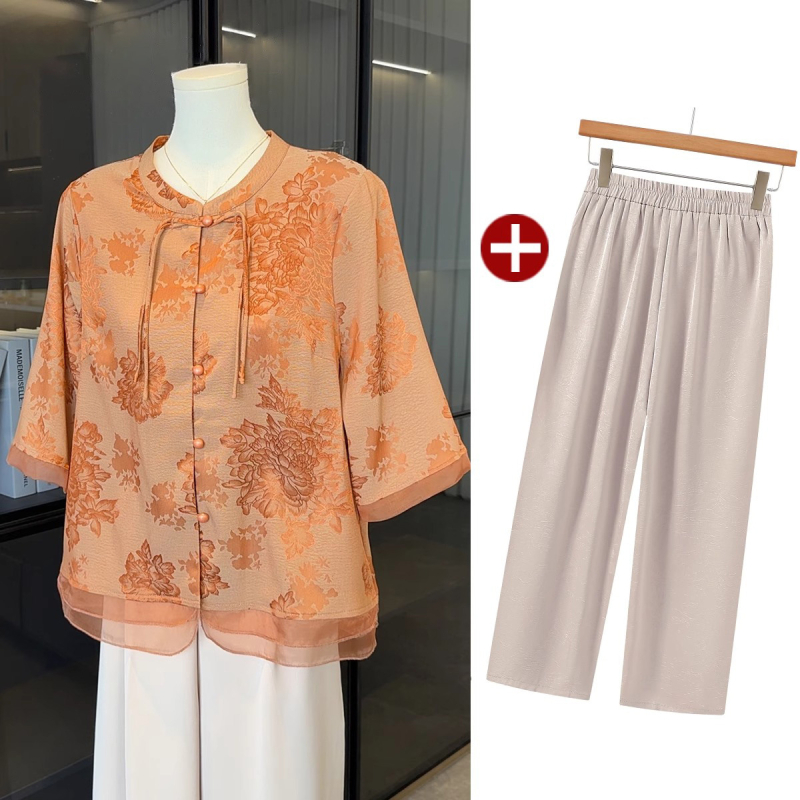 Cămașă feminină cu stil chinezesc, mâneci medii, țesătură poliester, fără călcare, stil casual, vară 2025