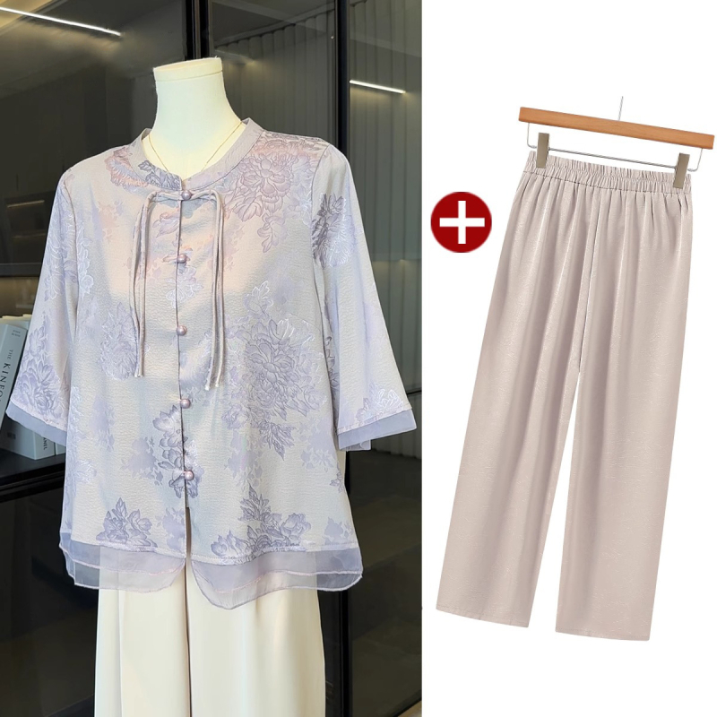 Cămașă feminină cu stil chinezesc, mâneci medii, țesătură poliester, fără călcare, stil casual, vară 2025