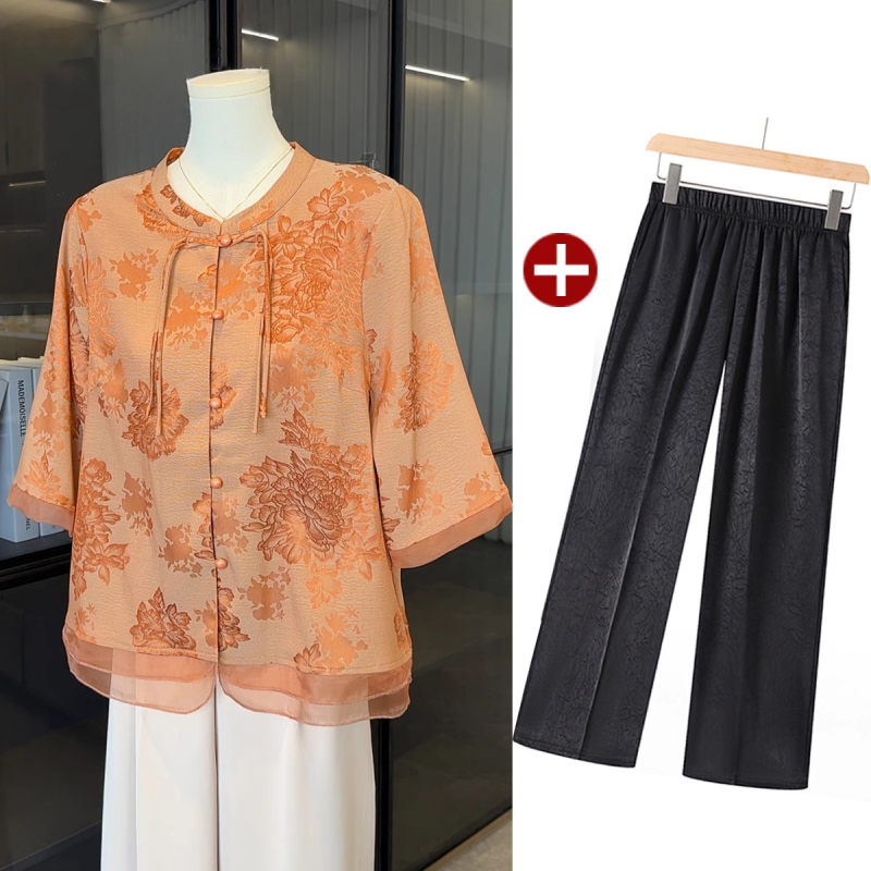 Cămașă feminină cu stil chinezesc, mâneci medii, țesătură poliester, fără călcare, stil casual, vară 2025