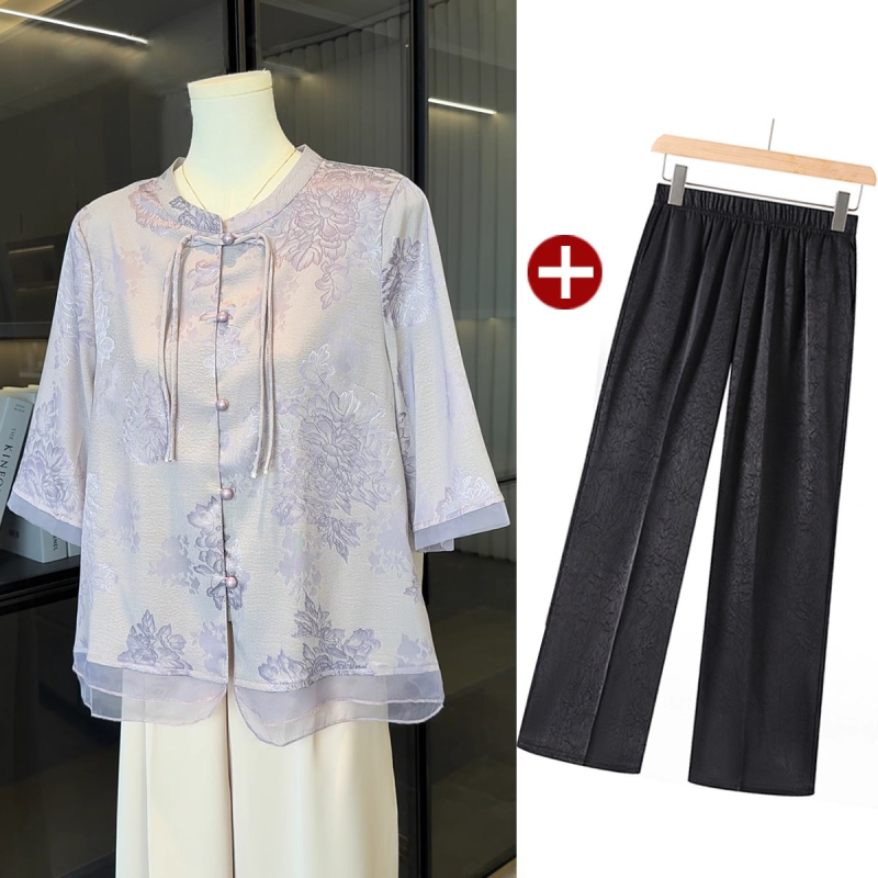 Cămașă feminină cu stil chinezesc, mâneci medii, țesătură poliester, fără călcare, stil casual, vară 2025