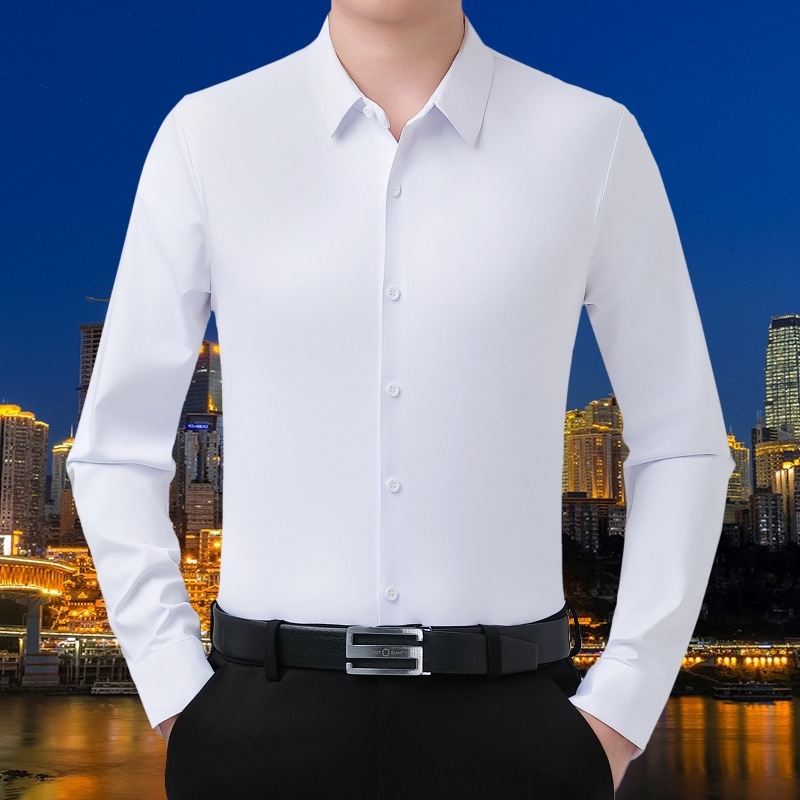 Férfi hosszú ujjú inge Rever gallérral, Mulberry selyem 96%+, karcsú szabás