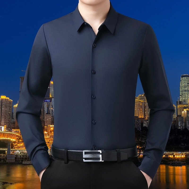 Férfi hosszú ujjú inge Rever gallérral, Mulberry selyem 96%+, karcsú szabás