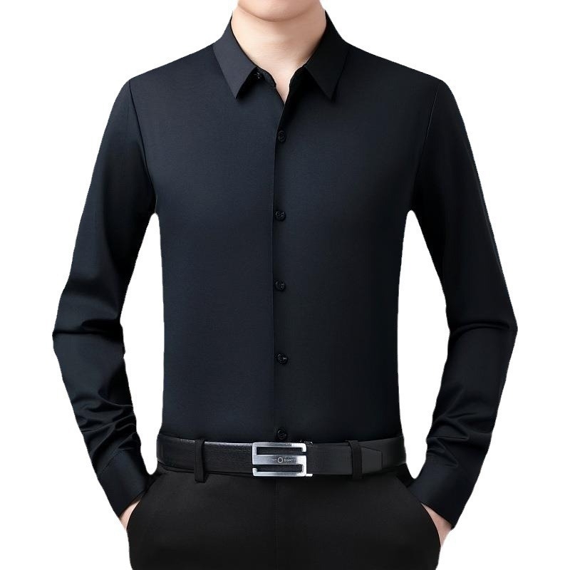 Férfi hosszú ujjú inge Rever gallérral, Mulberry selyem 96%+, karcsú szabás