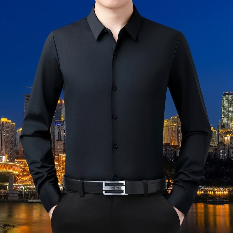 Férfi hosszú ujjú inge Rever gallérral, Mulberry selyem 96%+, karcsú szabás