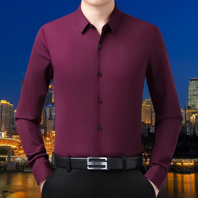 Férfi hosszú ujjú inge Rever gallérral, Mulberry selyem 96%+, karcsú szabás