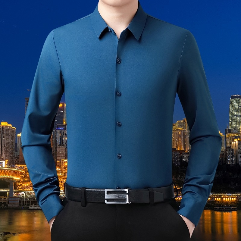 Férfi hosszú ujjú inge Rever gallérral, Mulberry selyem 96%+, karcsú szabás