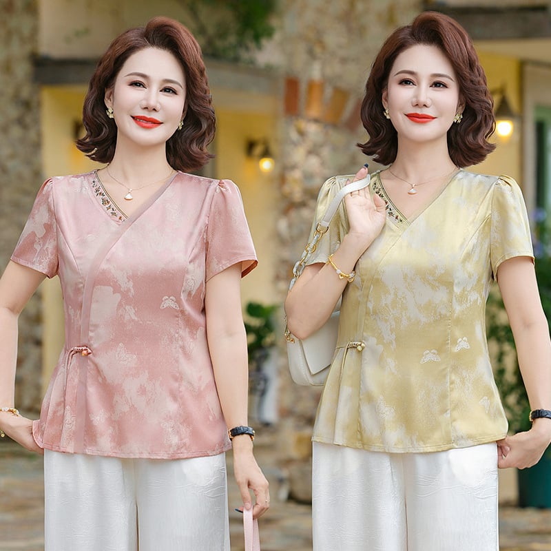 Bluza feminină de vară cu mânecă scurtă, poliester, 90–95% poliester, imprimeu cu flori rupte, vara 2025