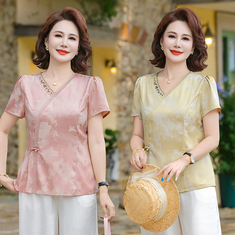 Bluza feminină de vară cu mânecă scurtă, poliester, 90–95% poliester, imprimeu cu flori rupte, vara 2025