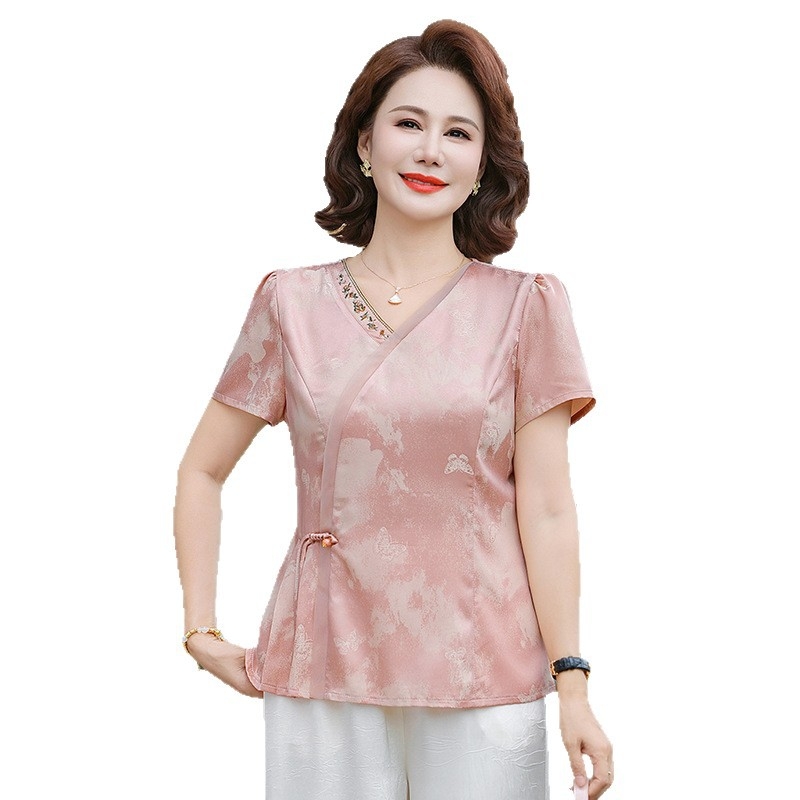 Bluza feminină de vară cu mânecă scurtă, poliester, 90–95% poliester, imprimeu cu flori rupte, vara 2025